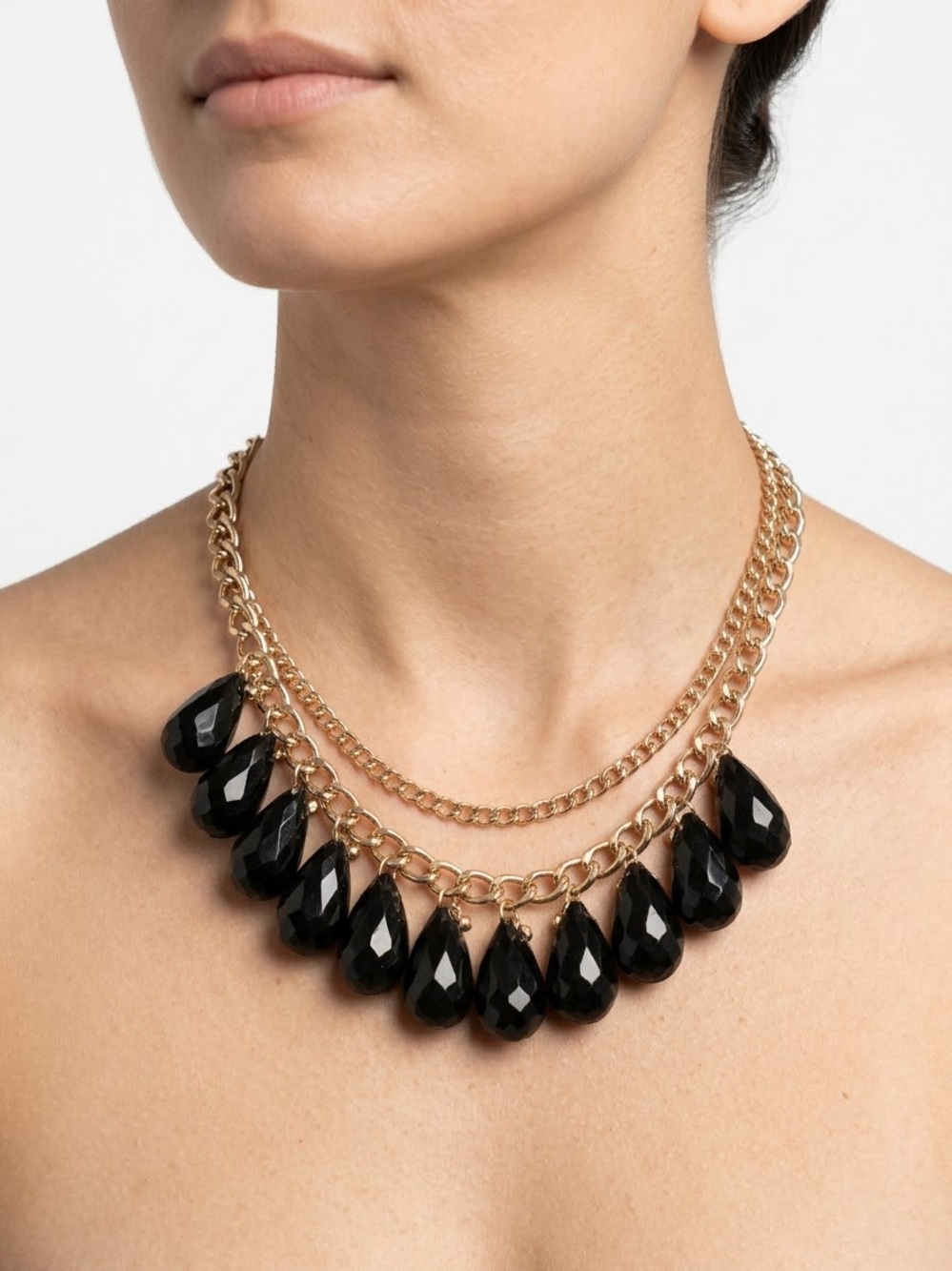 Banana Republic Gold Chain Necklace with Black Teardrop Beads New With Tags